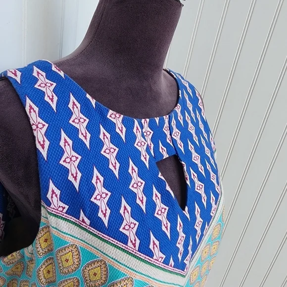 Nine West Womens Multicolor Keyhole V-Neck Floral Short A-Line Dress Size 12 - Picture 3 of 14